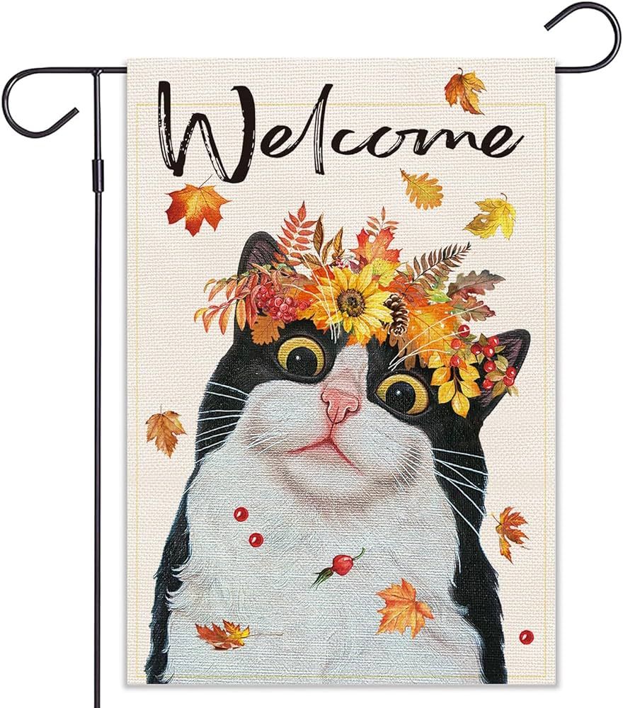 Balgardekor Fall Cat Garden Flag For Outside Thanksgiving Black White Welcome Garden Flags 12x18 ... | Amazon (US)