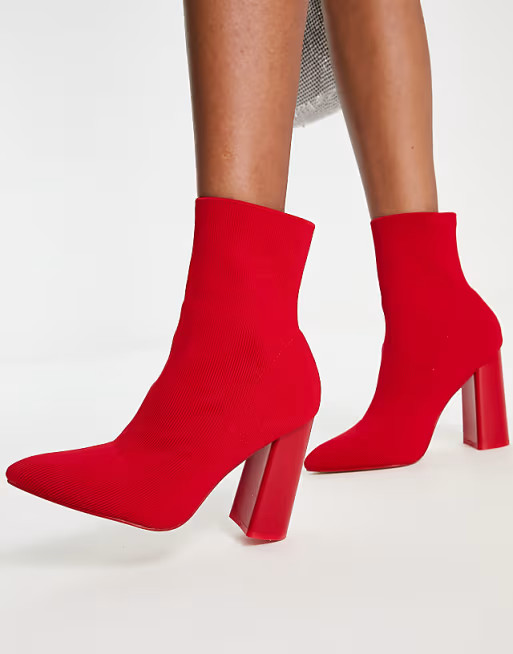 Public Desire Exclusive Loyal heel sock boots in red knit | ASOS (Global)