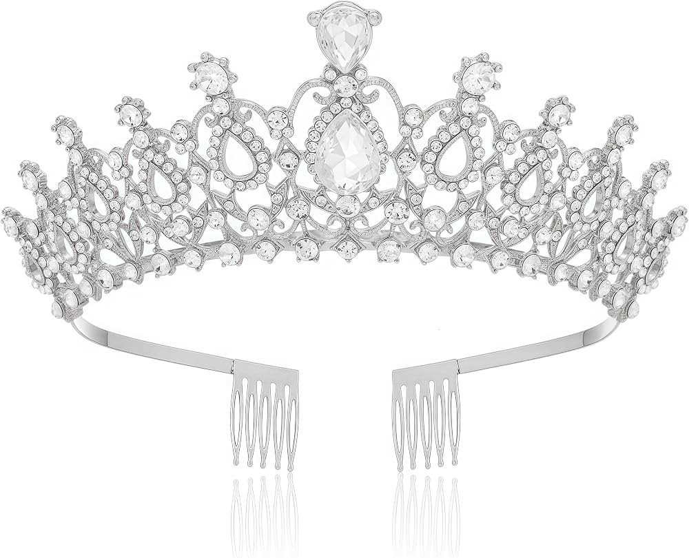 Tiara Crown for Women, Headband Hair Accessories for Birthday Wedding Party Costume Silver | Amazon (US)