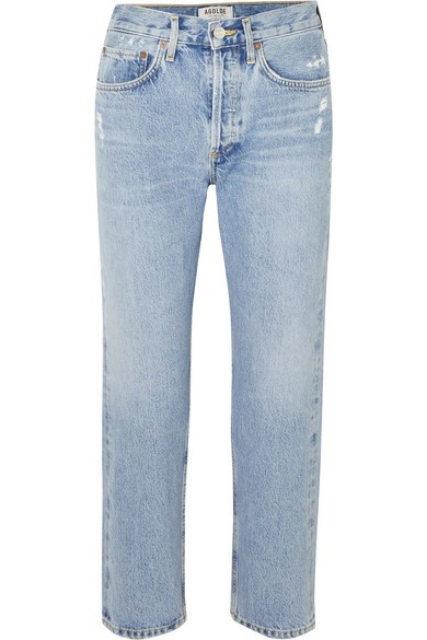 AGOLDE - Parker Distressed Cropped Mid-rise Straight-leg Jeans - Mid denim | NET-A-PORTER (US)