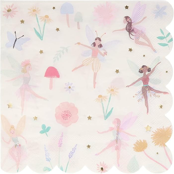 Meri Meri Large Fairy Napkins, 3-Ply Disposable Paper Party Napkins, Pack of 16, Scalloped Edge, ... | Amazon (US)
