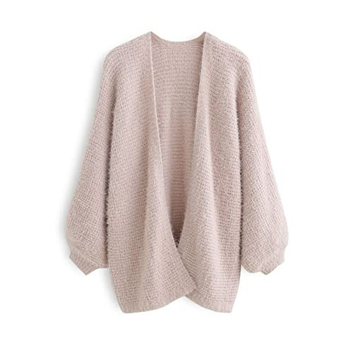 CHICWISH Women's Classy Pink Fuzzy Open Front Waffle Knit Cardigan | Amazon (US)