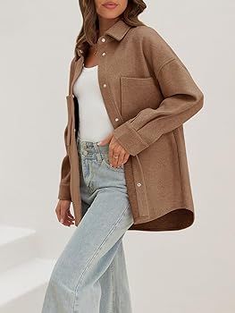 MEROKEETY Women's 2023 Fall Oversized Long Sleeve Shacket Jacket Button Down Wool Blend Coats wit... | Amazon (US)