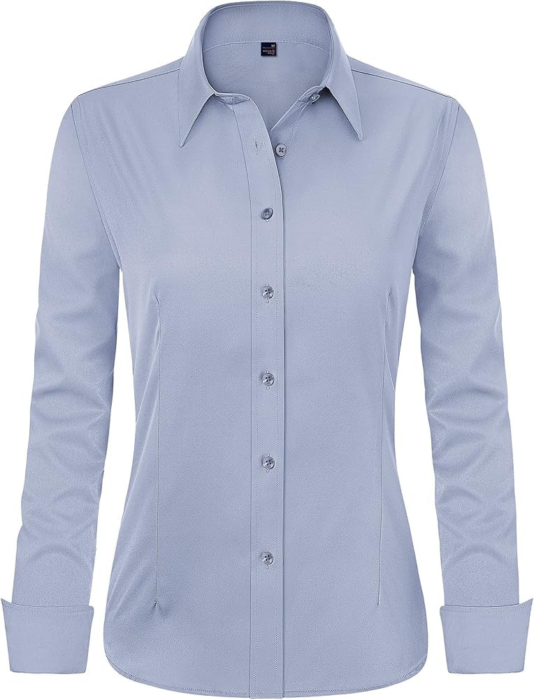 J.VER Womens Dress Shirts Long Sleeve Button Down Shirts Wrinkle-Free Solid Work Blouse | Amazon (US)
