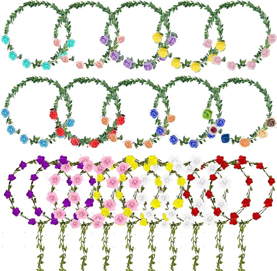 Cosweet 20 Pieces Flower Wreath Crown Headband, Multicolor Wedding Festival Party Flower Hair Gar... | Amazon (US)