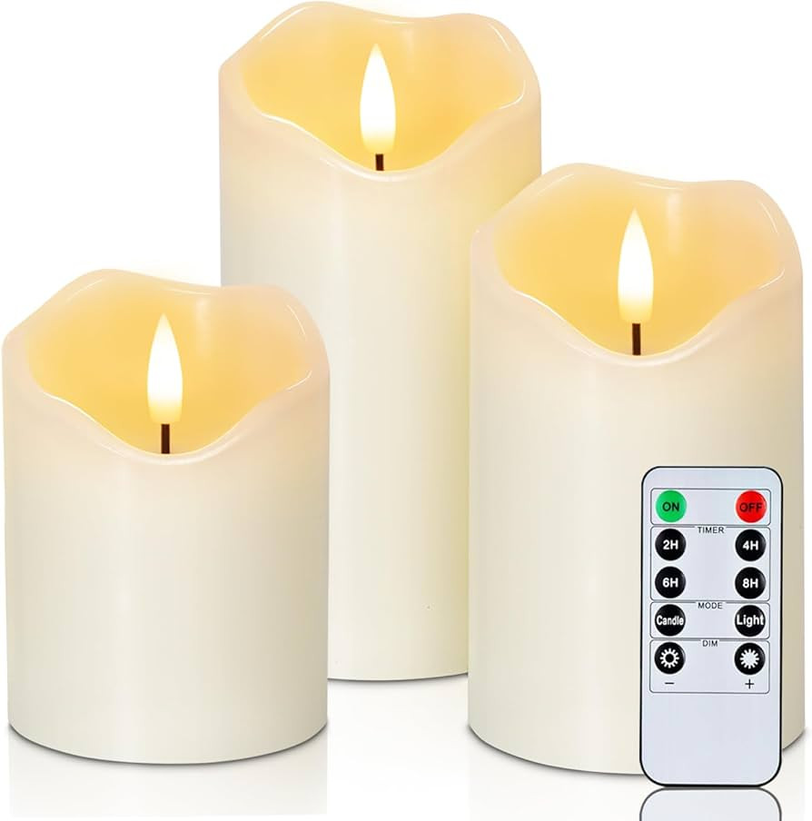 Homemory Flickering Flameless Candles, Realistic LED Candles with Remote and Timer, Real Wax Batt... | Amazon (US)
