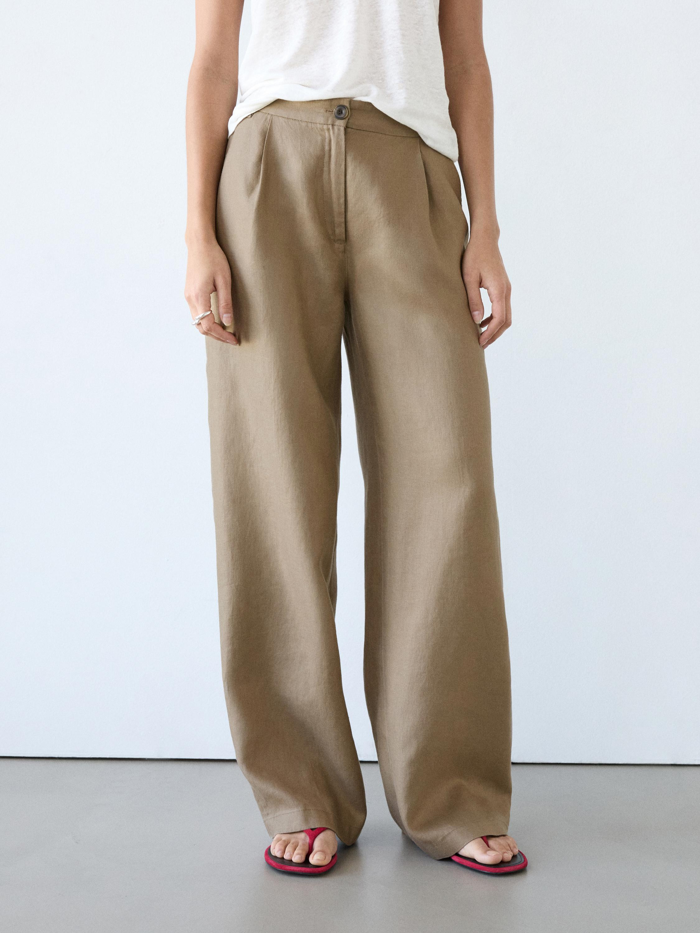 100% linen wide-leg elasticated trousers | Massimo Dutti UK
