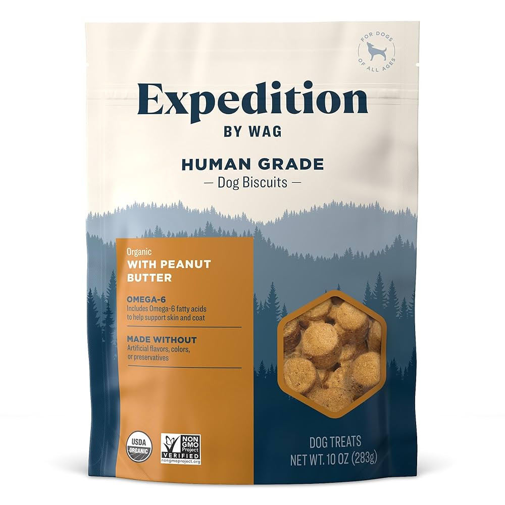 Amazon Brand - Wag Expedition Human Grade Organic Biscuits Dog Treats, Non-GMO, Peanut Butter, 10... | Amazon (US)