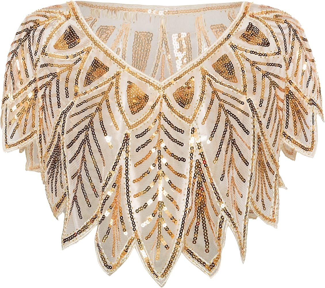 BABEYOND 1920s Shawl Wraps Sequin Beaded Evening Cape Bridal Shawl Bolero Flapper Cover Up | Amazon (US)