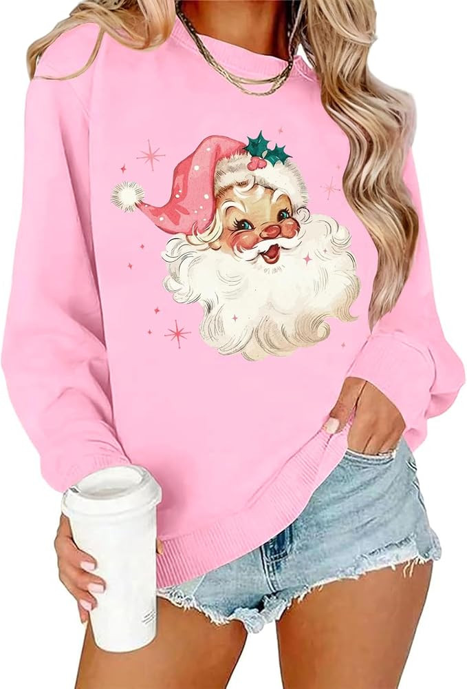 Women Christmas Santa Sweatshirt Vintage Merry Xmas Pullover Tops | Amazon (US)