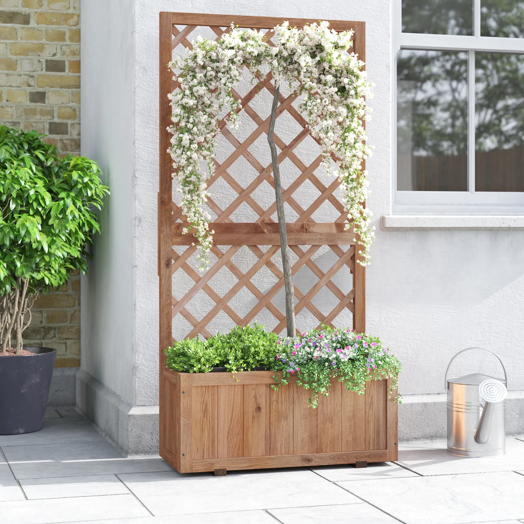 Ariel Wooden Raised Garden Bed with Trellis and Drain Holes | Wayfair North America