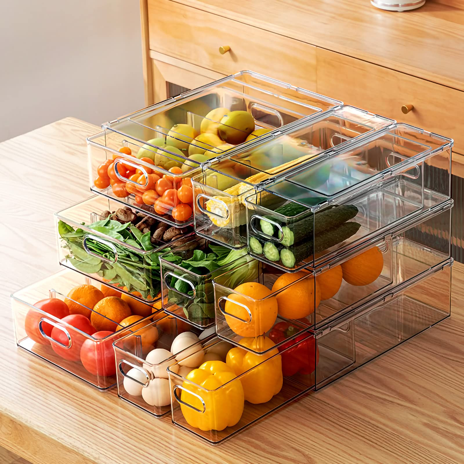 MineSign 9 Pack Stackable Refrigerator Organizer Bins Pull-Out Drawers for Fruit and Veggies Stor... | Amazon (US)