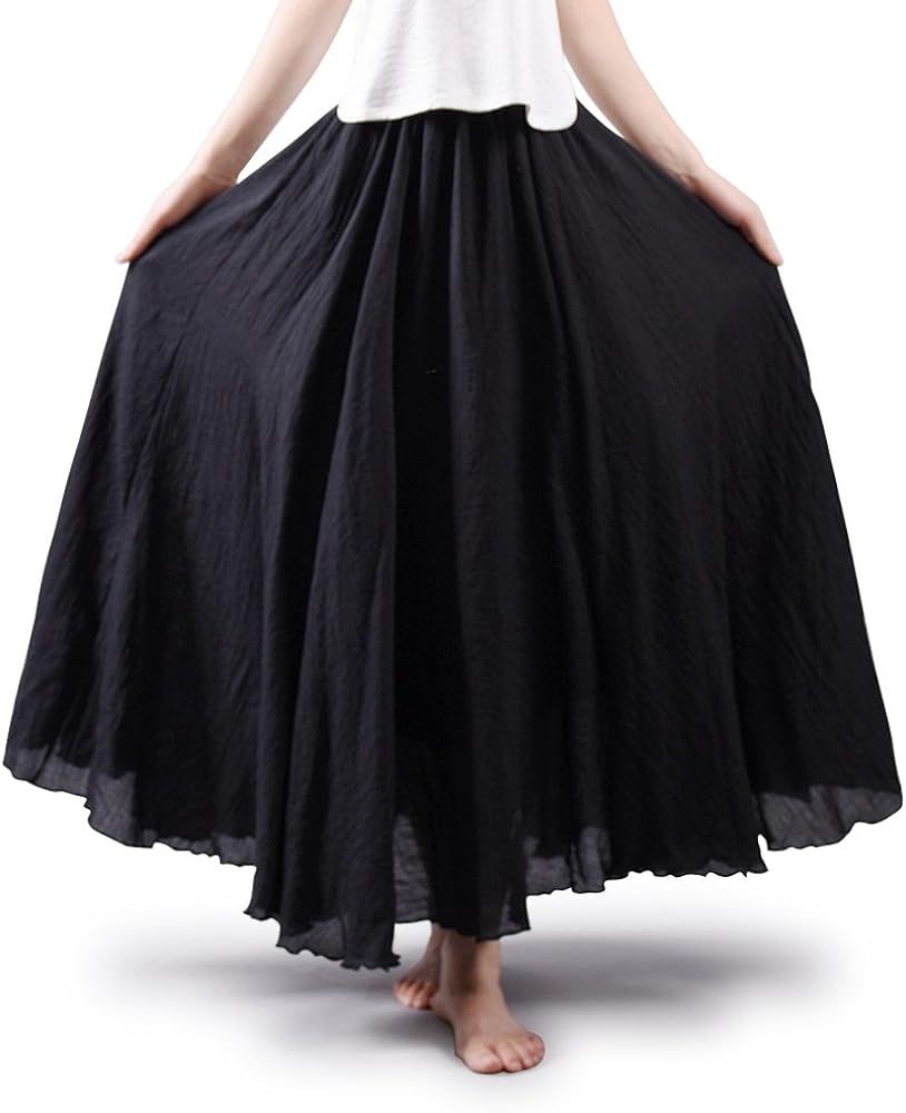 OCHENTA Women's Elastic Waist Flowing Bohemian Cotton Long Maxi Skirt for Summer Beach Holiday | Amazon (US)