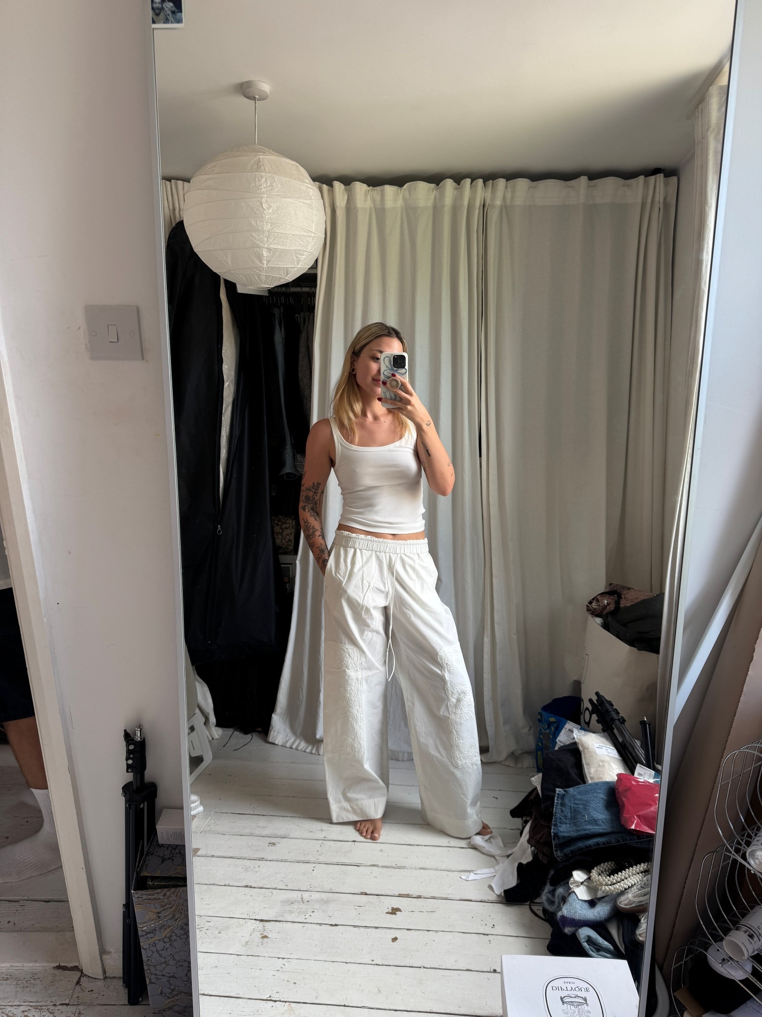 White embroidered trousers