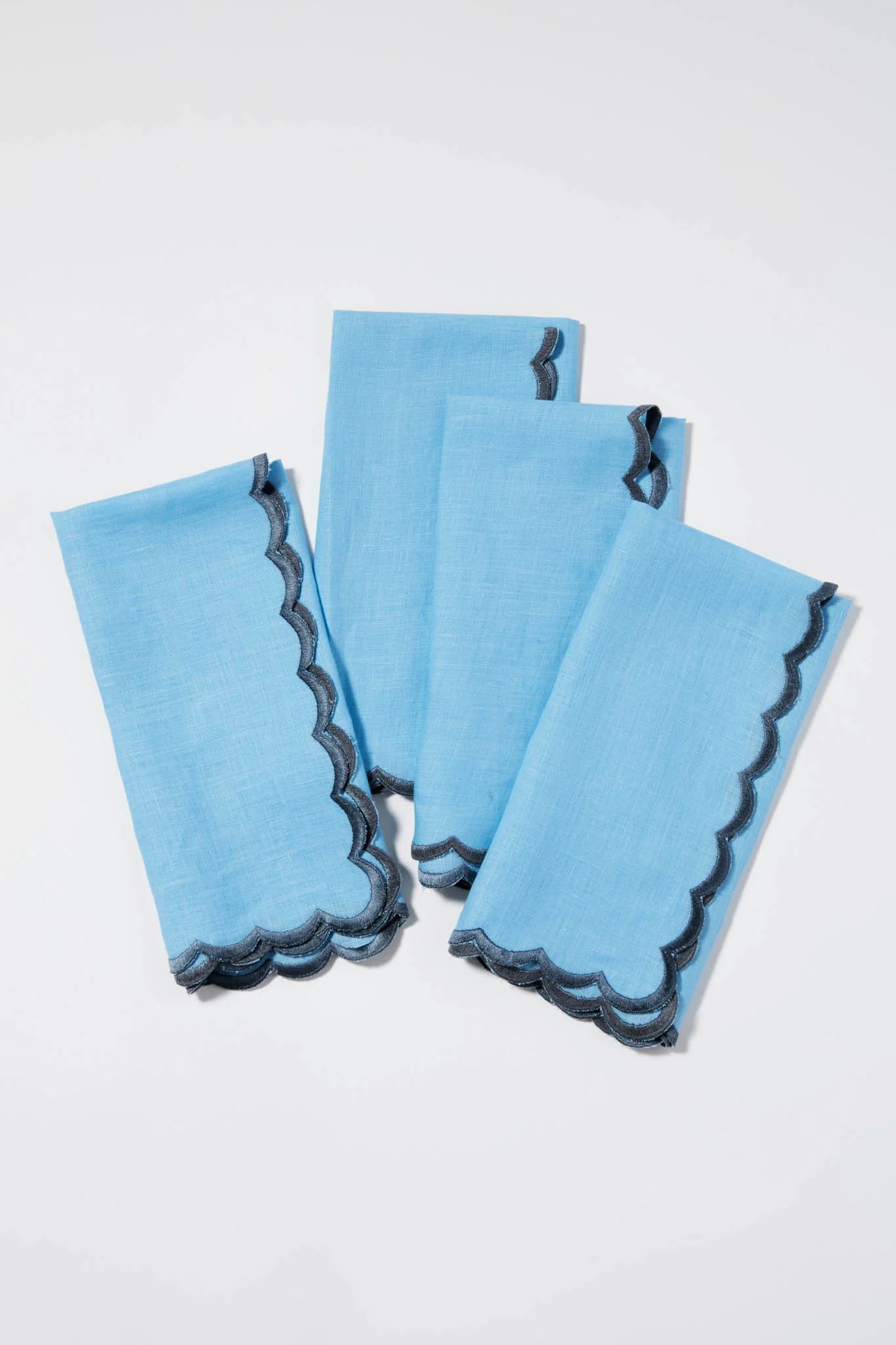 French Blue and Slate Embroidered Linen Napkins Set of 4 | Tuckernuck (US)