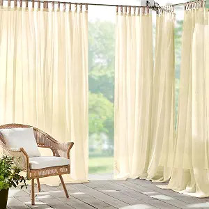 Threadmade Darien Solid Indoor/Outdoor Sheer Adhesive Loop Tab Top Window Curtain Panel, Natural ... | Amazon (US)