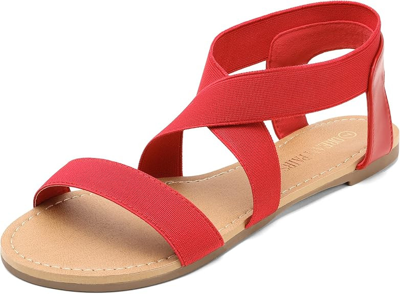 DREAM PAIRS Women's Elastic Ankle Strap Flat Sandals Summer Dressy Shoes Cute Strappy Gladiator S... | Amazon (US)