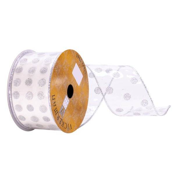 Vickerman 2.5" x 10 yd Clear PVC Silver Spots Ribbon | Walmart (US)