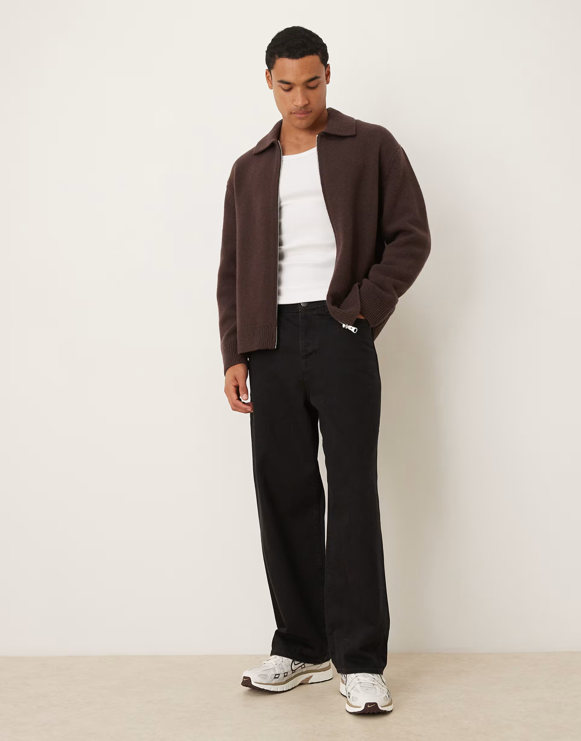 ARKET oversized cardigan with zip front in brown | ASOS (Global)