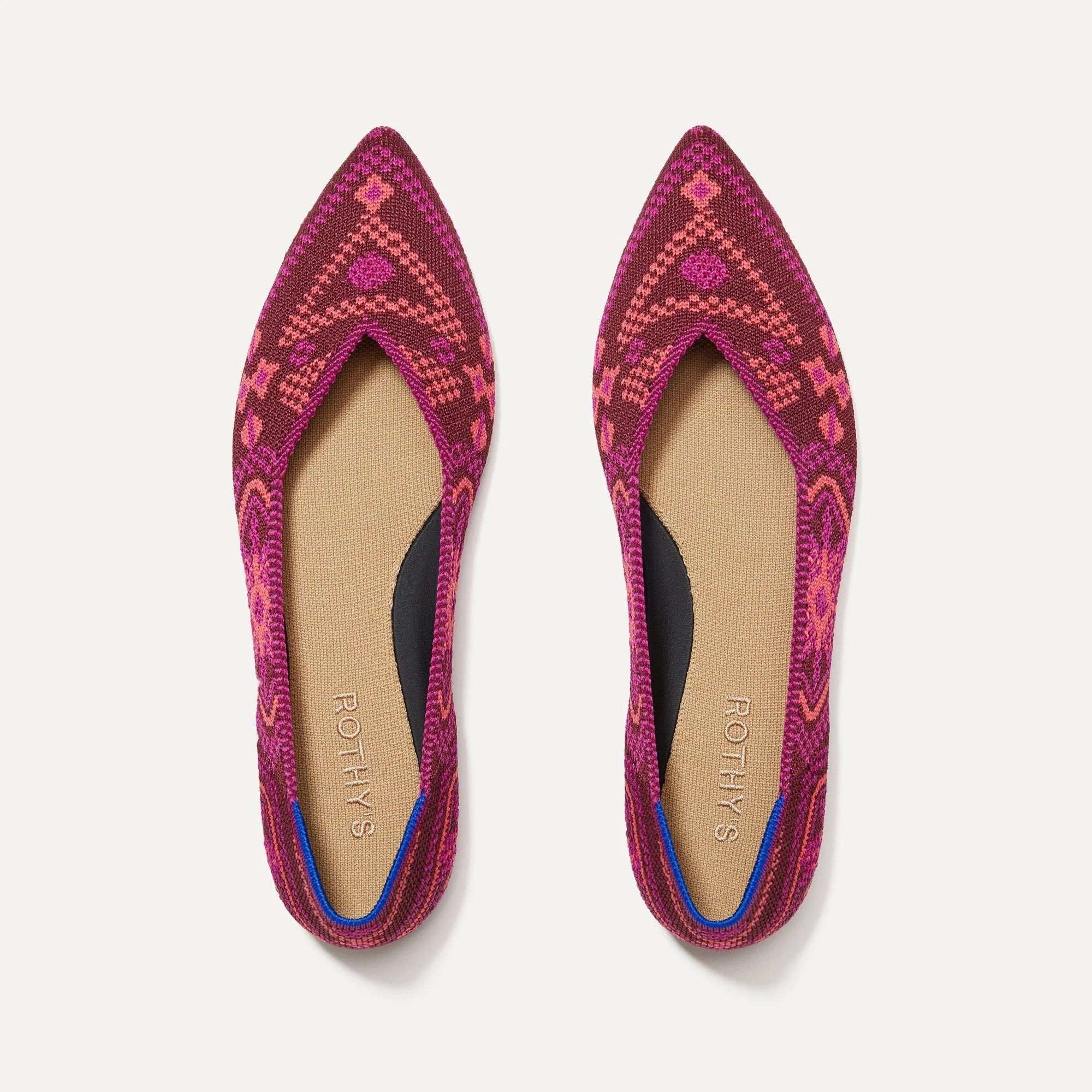 Comfortable Pointed Toe Flat in Berry Boho | Rothy's