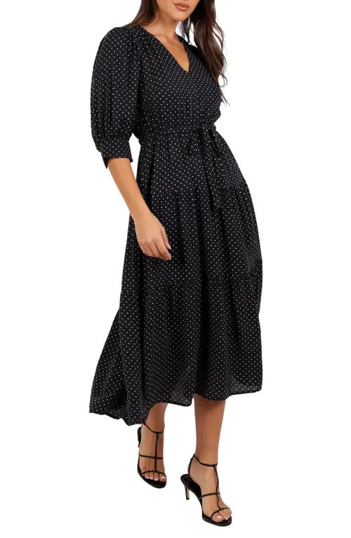 Petal & Pup Moscow Polka Dot Belted Midi Dress in Black Polka Dot at Nordstrom, Size Medium | Nordstrom