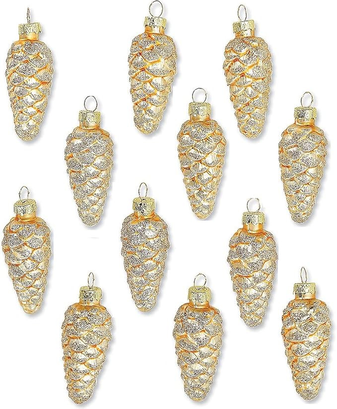 Lillian Vernon Holiday Glass Pine Cone Ornaments - Set of 12, Sparkling Mini Tree Decorations, Ch... | Amazon (US)