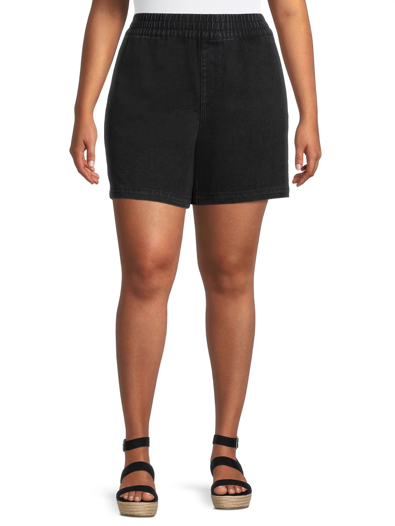 Terra & Sky Women's Plus Size High Rise Slouchy Pull On Denim Shorts | Walmart (US)