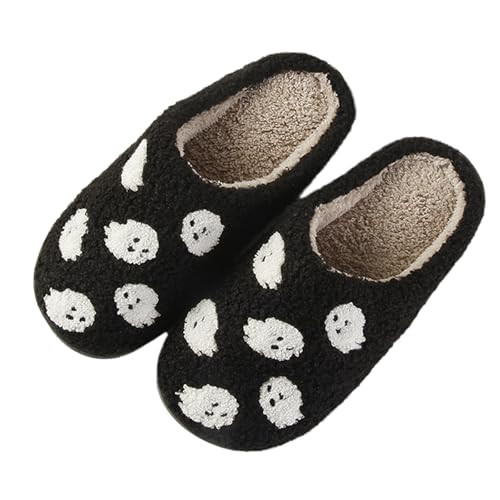 USSOLYW Ghost Slippers Halloween Pumpkin Slippers for Womens Mens Spooky Slides Plush Warm Memory Foam Shoes Cozy House Slippers Ghost 4344 | Amazon (US)