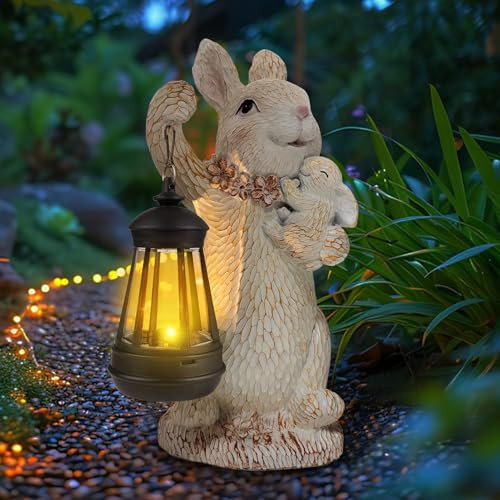 ILLUMINEW Solar Garden Statues Rabbit Lights, Outdoor Lighted Bunny Garden Decor Waterproof Figurines for Patio Porch Balcony Yard Lawn Lantern, Unique Easter Gifts for Mom Grandma Mother | Amazon (US)