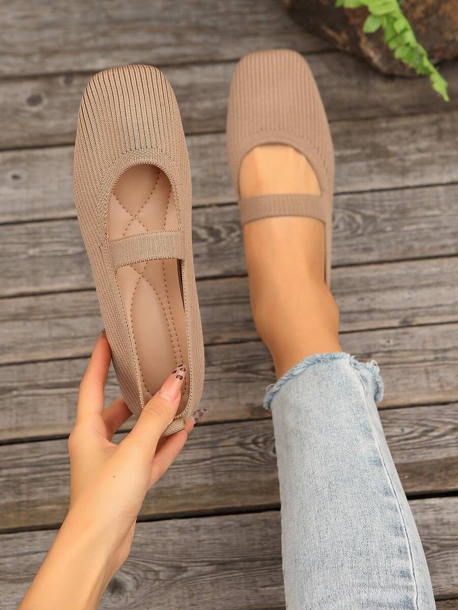 Women's Mary Jane Slip-On Flat Sandals, Spring/Summer Strap Woven Square Toe Ballet Shoes | SHEIN
