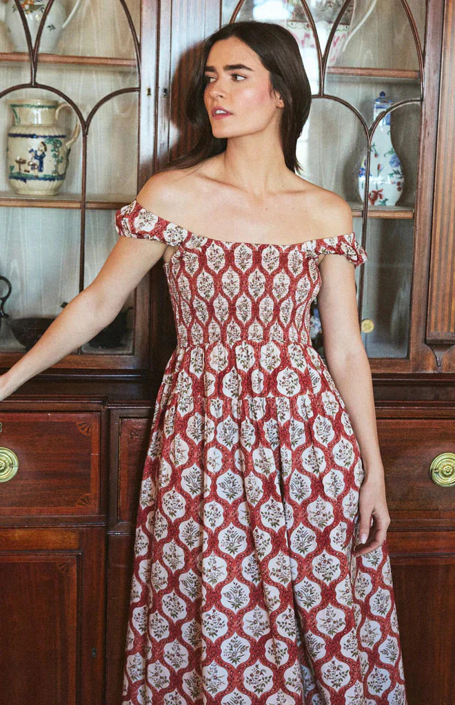 Lettie Dress in Saffron Trellis | Over The Moon