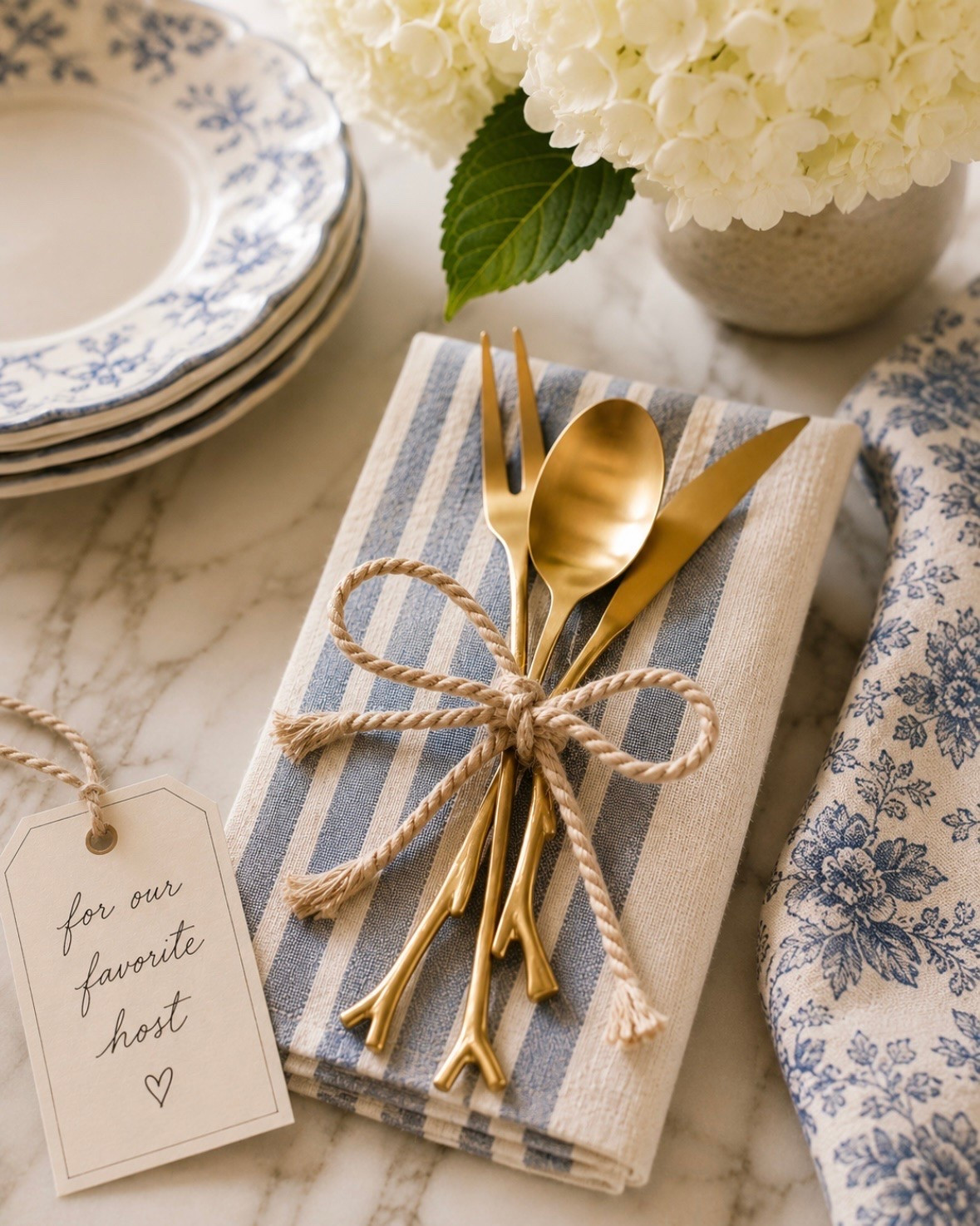 Hostess gift idea 🤍 I love bringing something a host can actually use—and these pretty gold serving utensils feel so much more special than the usual bottle of wine. Tie them with a little ribbon or twine and they’re ready to gift. Such an easy one to keep tucked away in the gift closet, too!