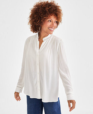 Style & Co Women's Lace-Inset Button-Front Blouse, Created for Macy's - Macy's | Macy's