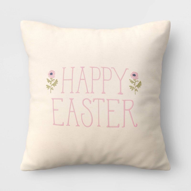 Embroidered Happy Easter Square Throw Pillow with Printed Reverse Neutral/Rose - Threshold™ | Target