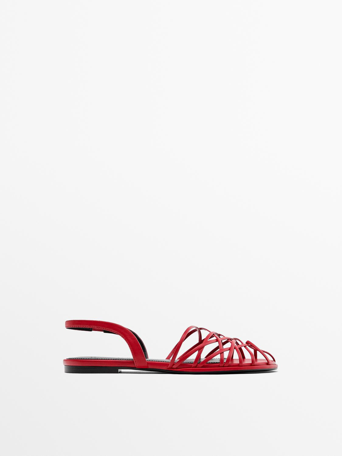 Red slingback shoes with multiple straps | Massimo Dutti UK
