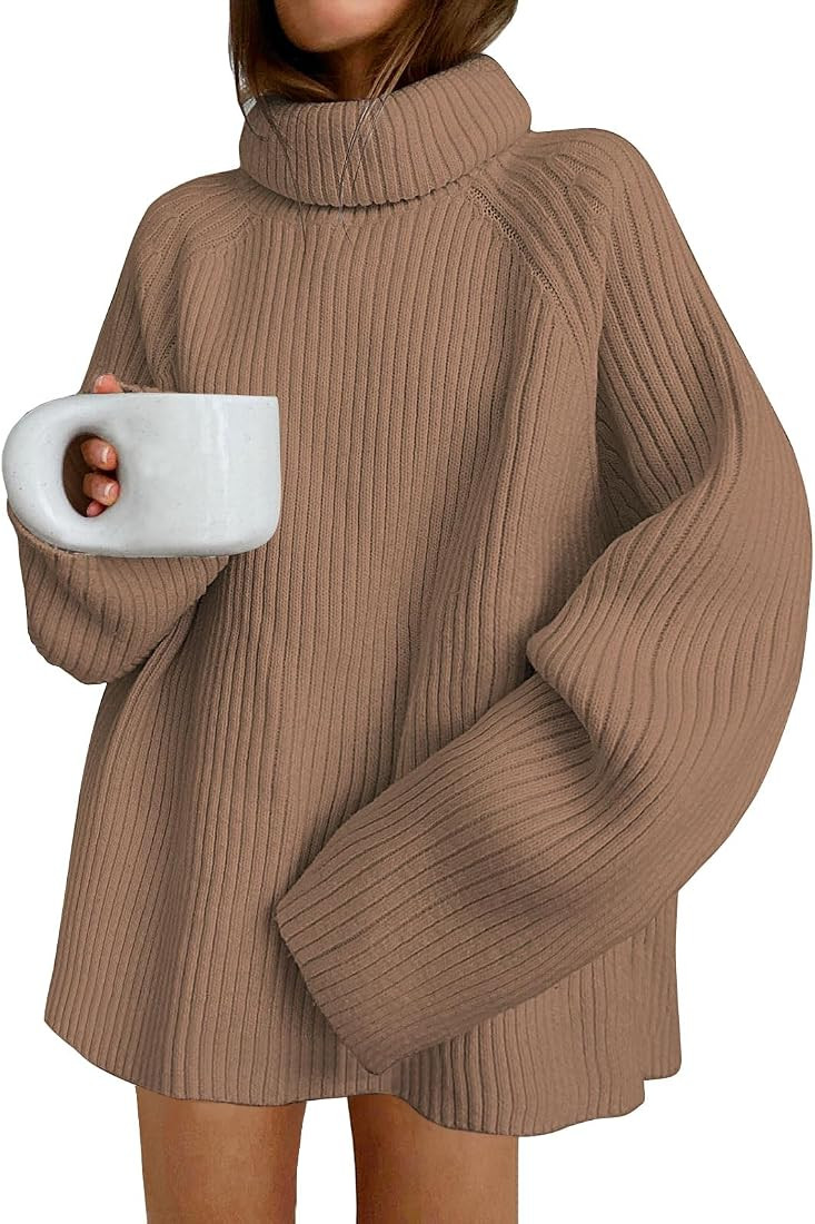 LILLUSORY Women's Oversized Turtleneck Chunky Knit Sweater Loose Fit Ribbed Tunic Mini Sweater Dr... | Amazon (US)