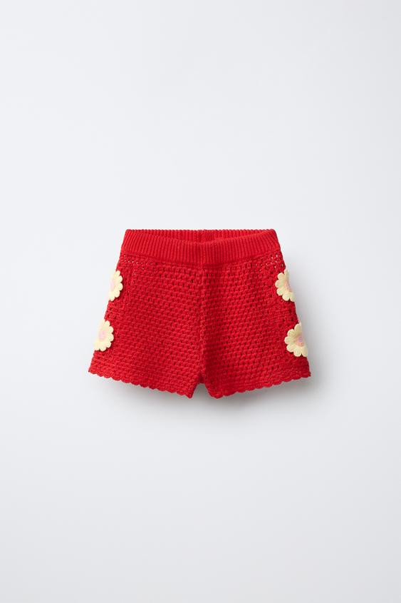 FLORAL CROCHET KNIT SHORTS | Zara US