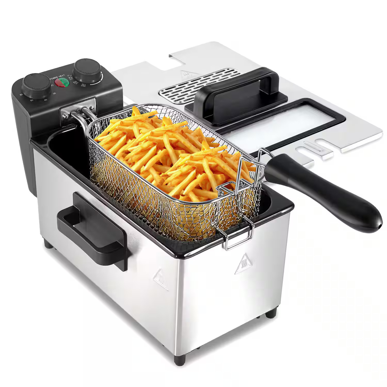 Breezary - 3L Deep Fryer with Basket, 1700W Electric Fryer with Timer & Temperature Control, Window Lid, Odor-Reducing Filter - Silver Deep Fryer with Basket | Best Buy U.S.