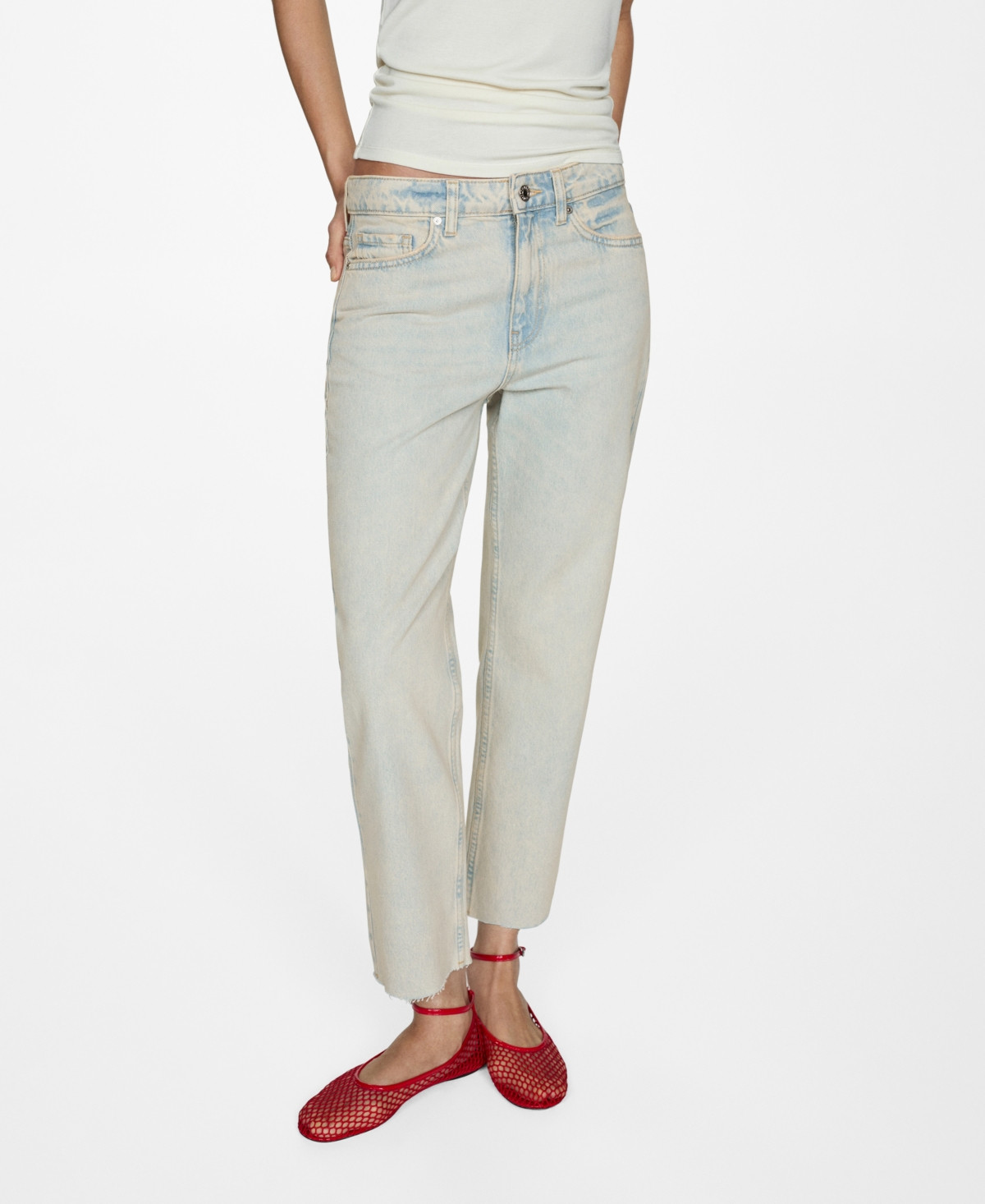 Mango Women's Straight-Fit Cropped Jeans - Light Blue | Macy's