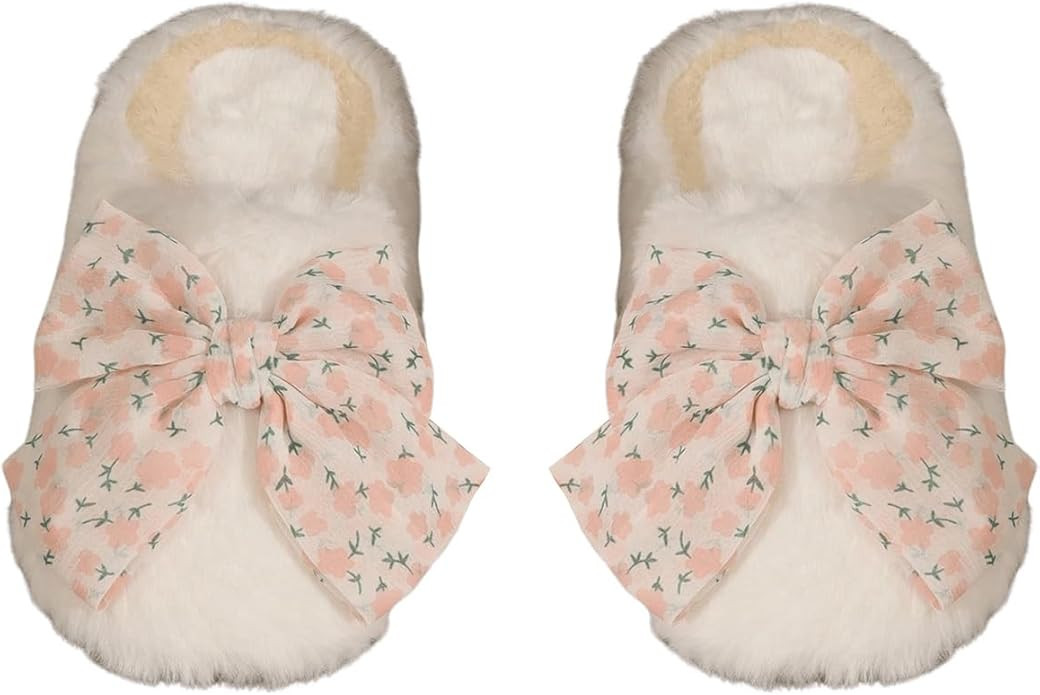 Verdusa Women's Bow Knot Fuzzy House Slippers Outdoor Warm Slip on Slipper | Amazon (US)