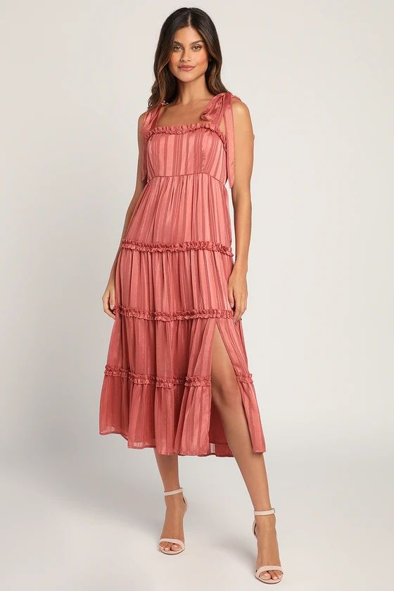 Day for Romance Mauve Tie-Strap Tiered Midi Dress | Lulus