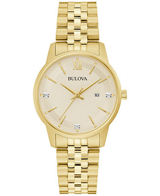 Bulova Women's Classic Diamond Accent Gold-Tone Stainless Steel Bracelet Watch 32mm - Macy's | Macy's