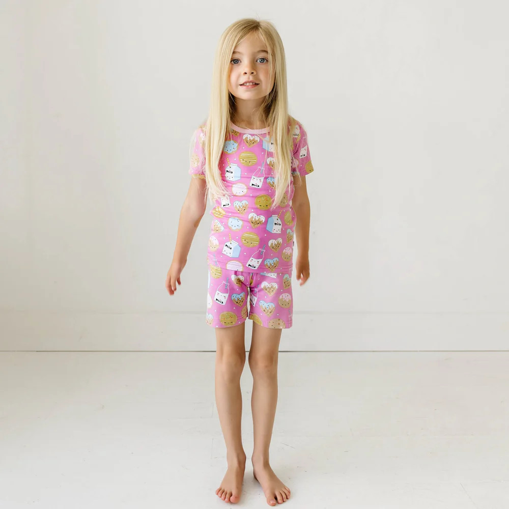 Pink Cookies & Milk Two-Piece Short Sleeve & Shorts Pajama Set | Little Sleepies