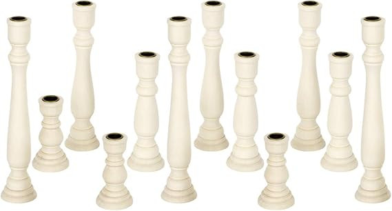 Koyal Wholesale Unfinished Wood Taper Candlestick Holders, 12 Pack Bulk Set, 4 Assorted Sizes, 11... | Amazon (US)