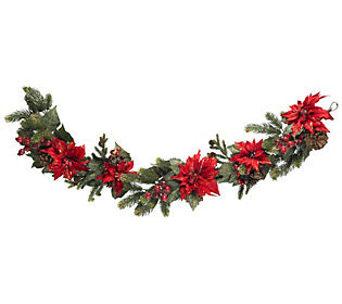 60"" Poinsettia & Berry Garland by Nearly Natura l | QVC
