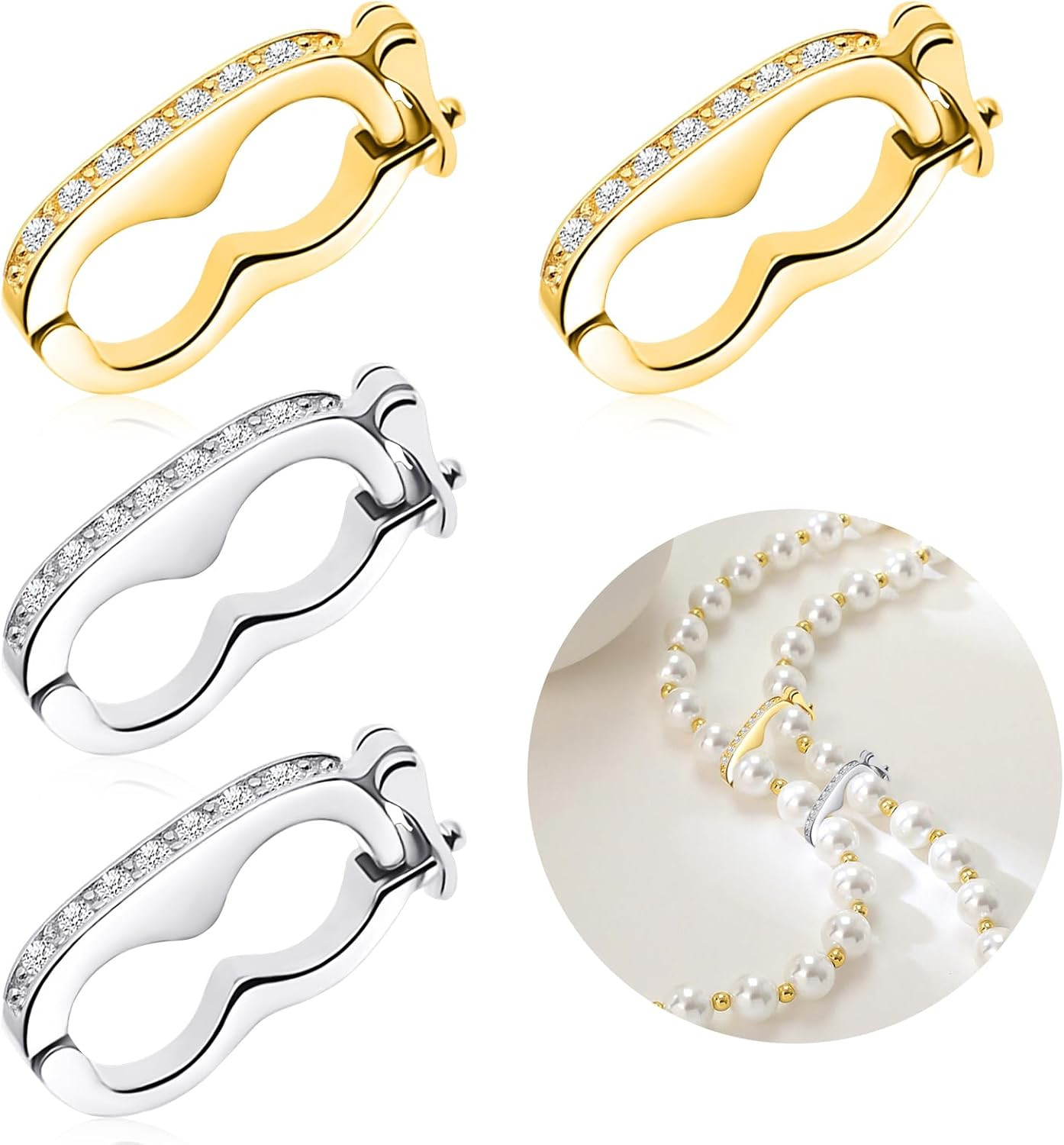 4PCS Necklace Shortener Clasp Pearl Enhancer Connector Clasps Cubic Zirconia Bracelet Push Clasps with Secure Lock for Jewelry Making DIY Crafts Necklace Chain Clip Bead Crystal Gemstone Clasp | Amazon (US)