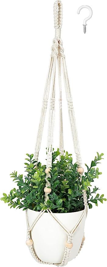 Mkono Fake Hanging Plant with Pot, Hanging Plants Artificial Decor Macrame Plant Hanger with Fake... | Amazon (US)
