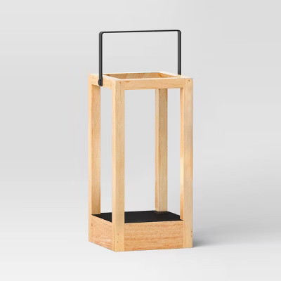 Pillar Metal/Wood Small Lantern Candle Holder Natural Wood - Threshold™ | Target