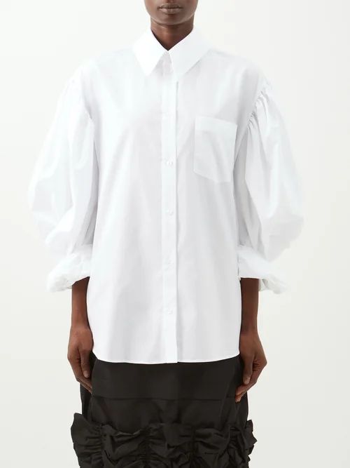 Simone Rocha - Rolled-up Cuff Striped Cotton-poplin Shirt - Womens - White | Matches (US)