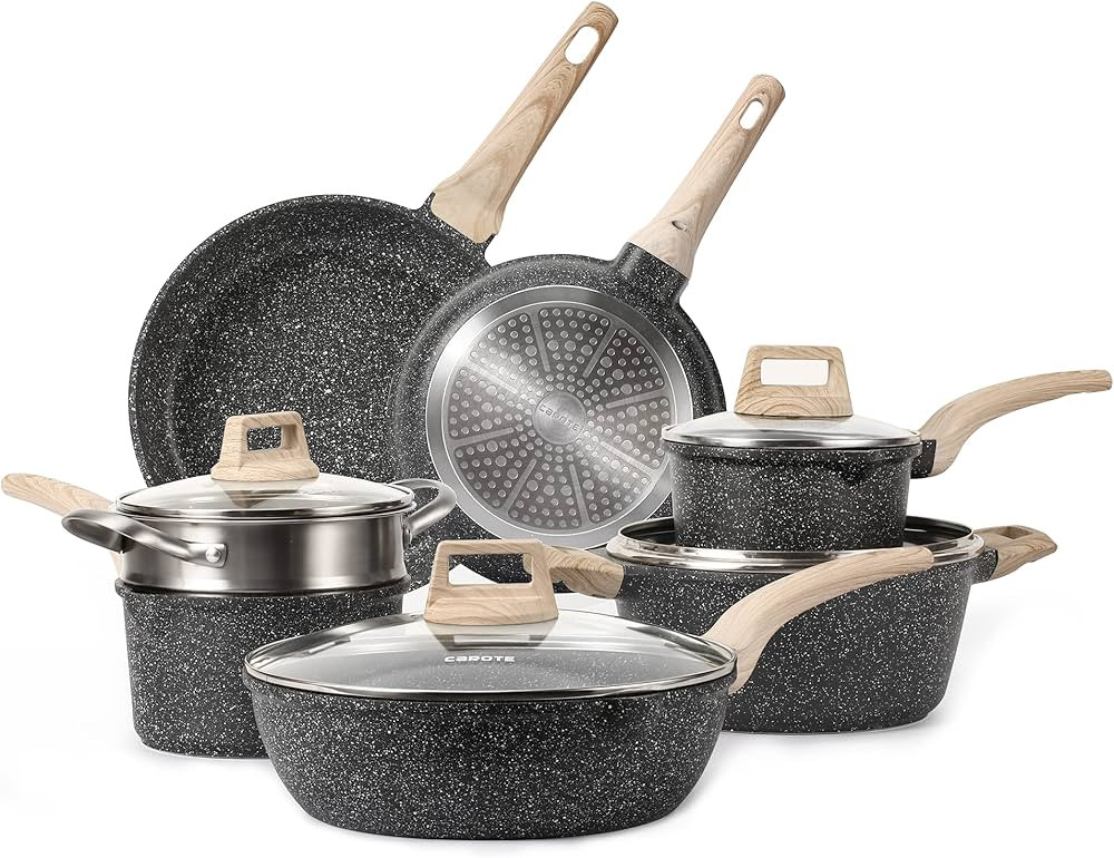 CAROTE Kitchen Cookware Sets, 11 Pcs Nonstick Pot and Pan Set, Granite Cookware, Non Stick Frying Pa | Amazon (US)